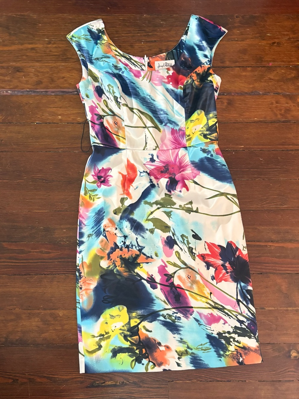 Joseph Ribkoff blue pink colorful floral cocktail dress size 4